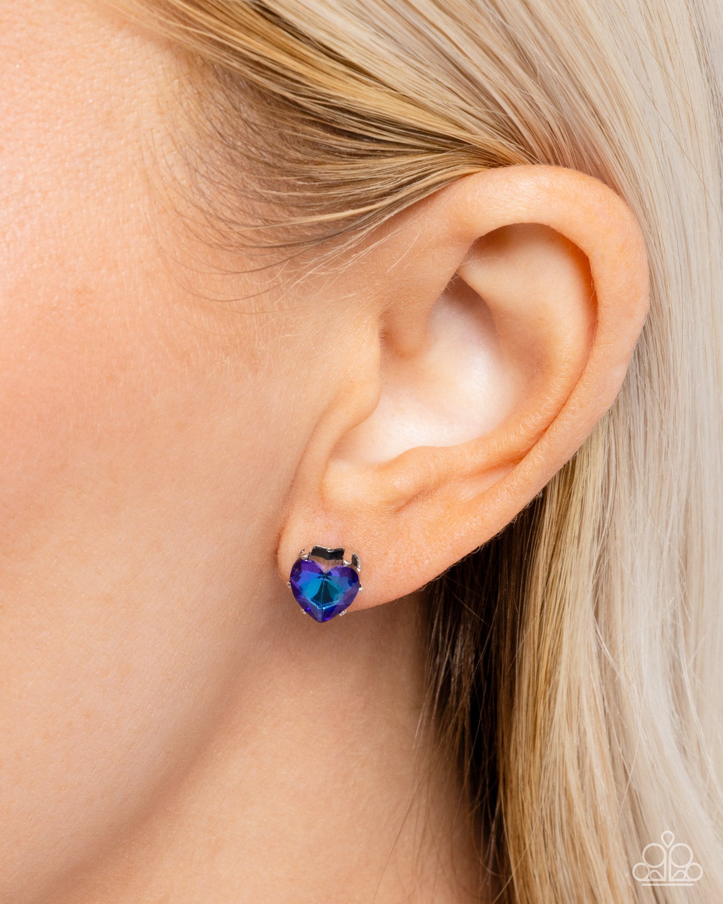 Sweetheart Stunner - Blue UV Shimmer Oversized Heart Post Earring Paparazzi E1767