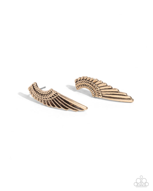 Angelic Altitude - Gold Angel Wing Post Earring Paparazzi E2350