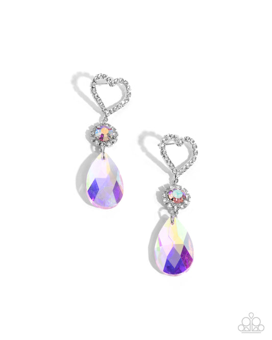 Faceted Frenzy - Pink Gem White Rhinestone Heart Post Earring Paparazzi E3052