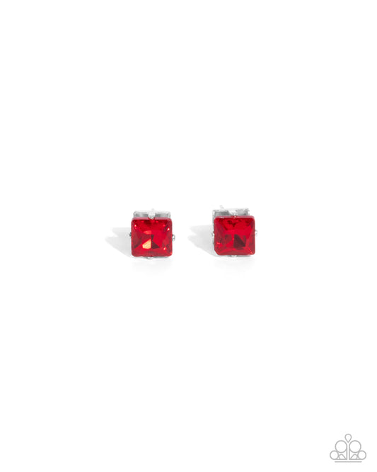 Squared Soprano - Red Gem Stud Earring Paparazzi E2540