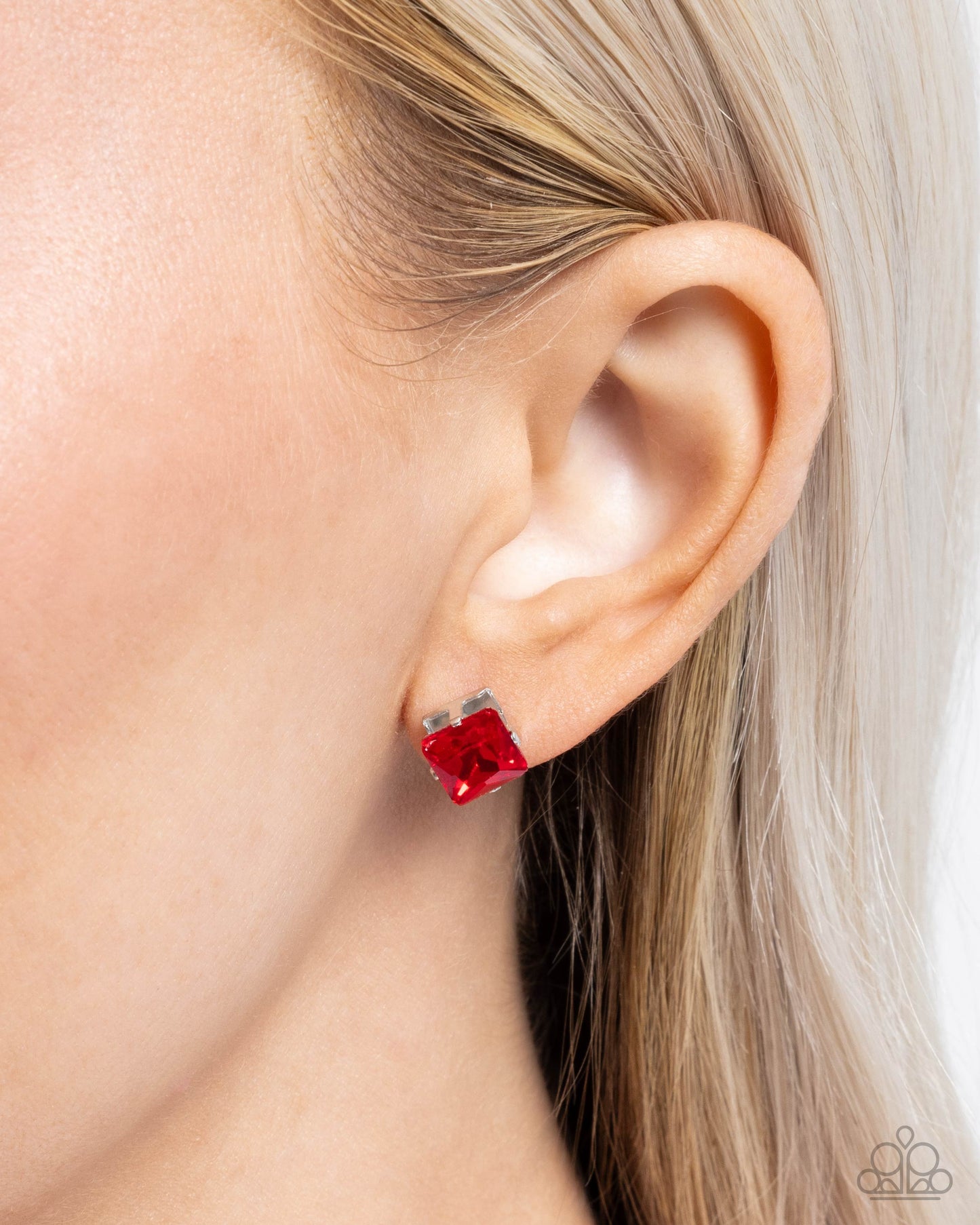 Squared Soprano - Red Gem Stud Earring Paparazzi E2540