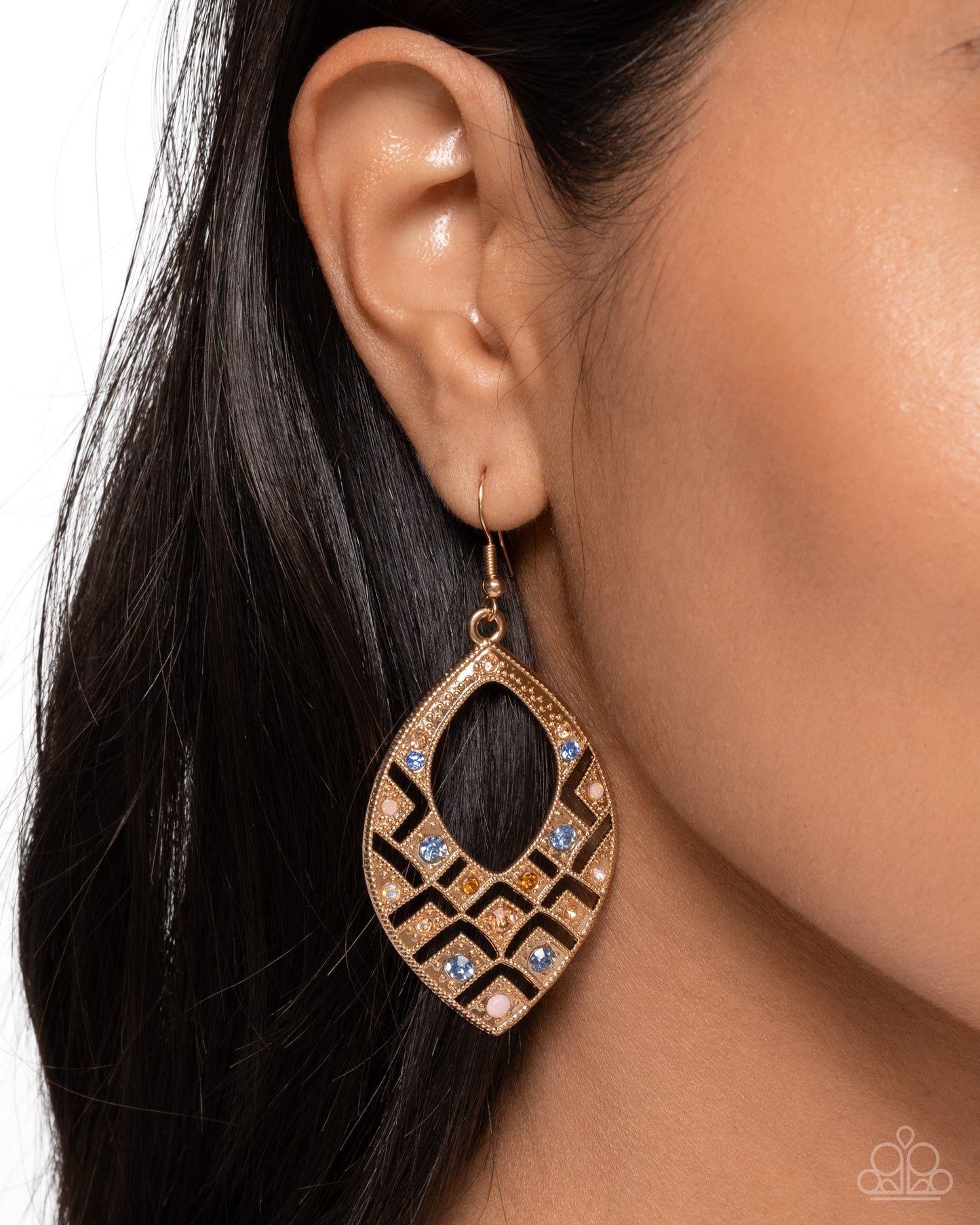 Glittery Gaze - Multicolored, Opalescent & Iridescent Rhinestone Gold Teardrop Earring Paparazzi E1063