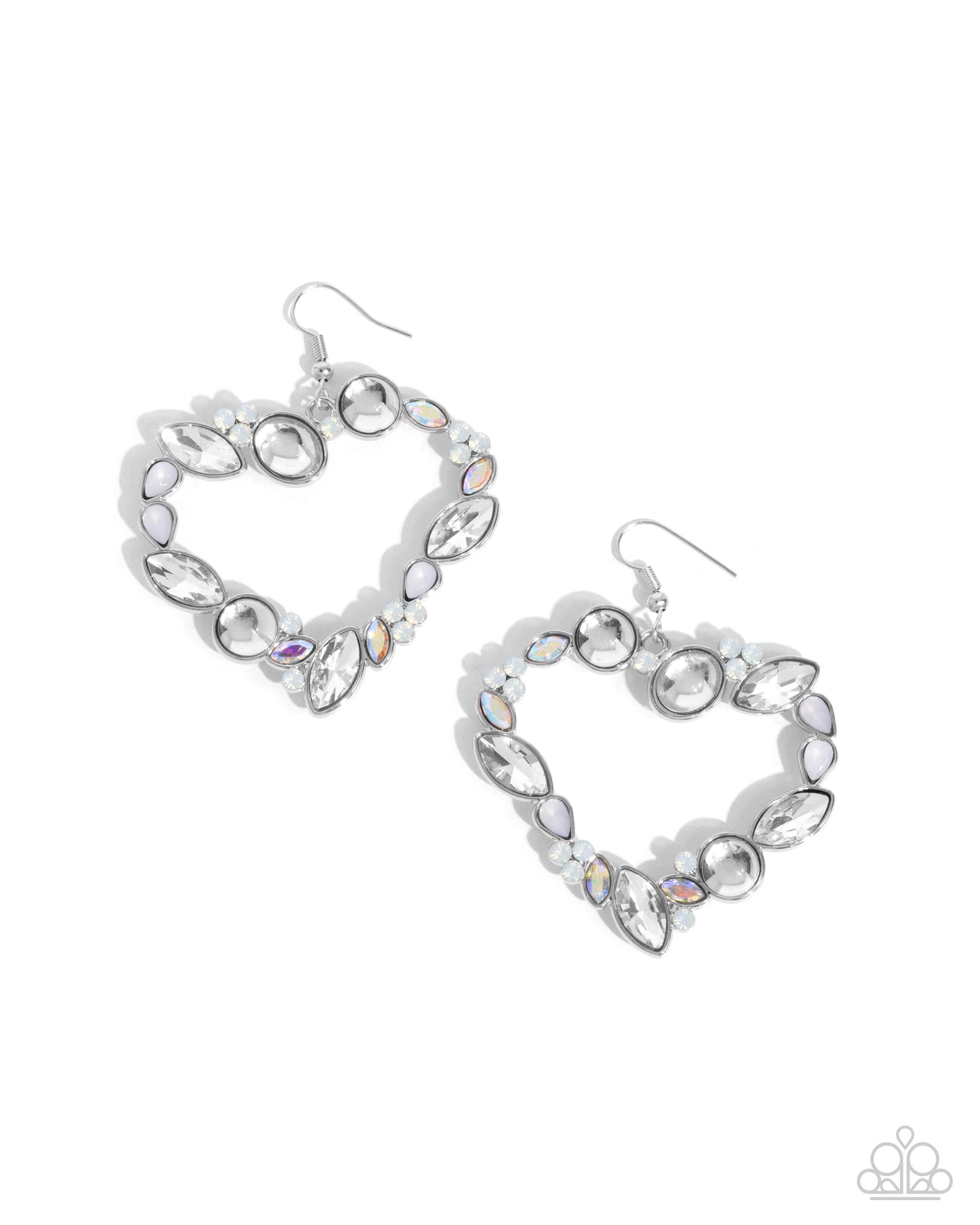 Heart Hierarchy - White Gem Heart Earring Paparazzi E2481