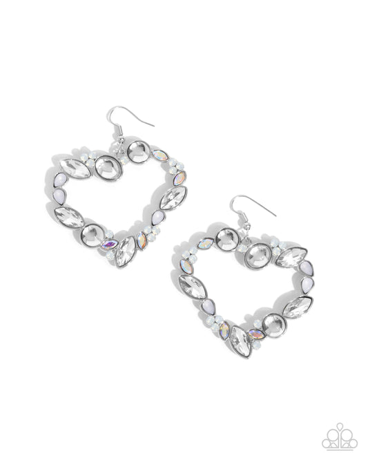 Heart Hierarchy - White Gem Heart Earring Paparazzi E2481