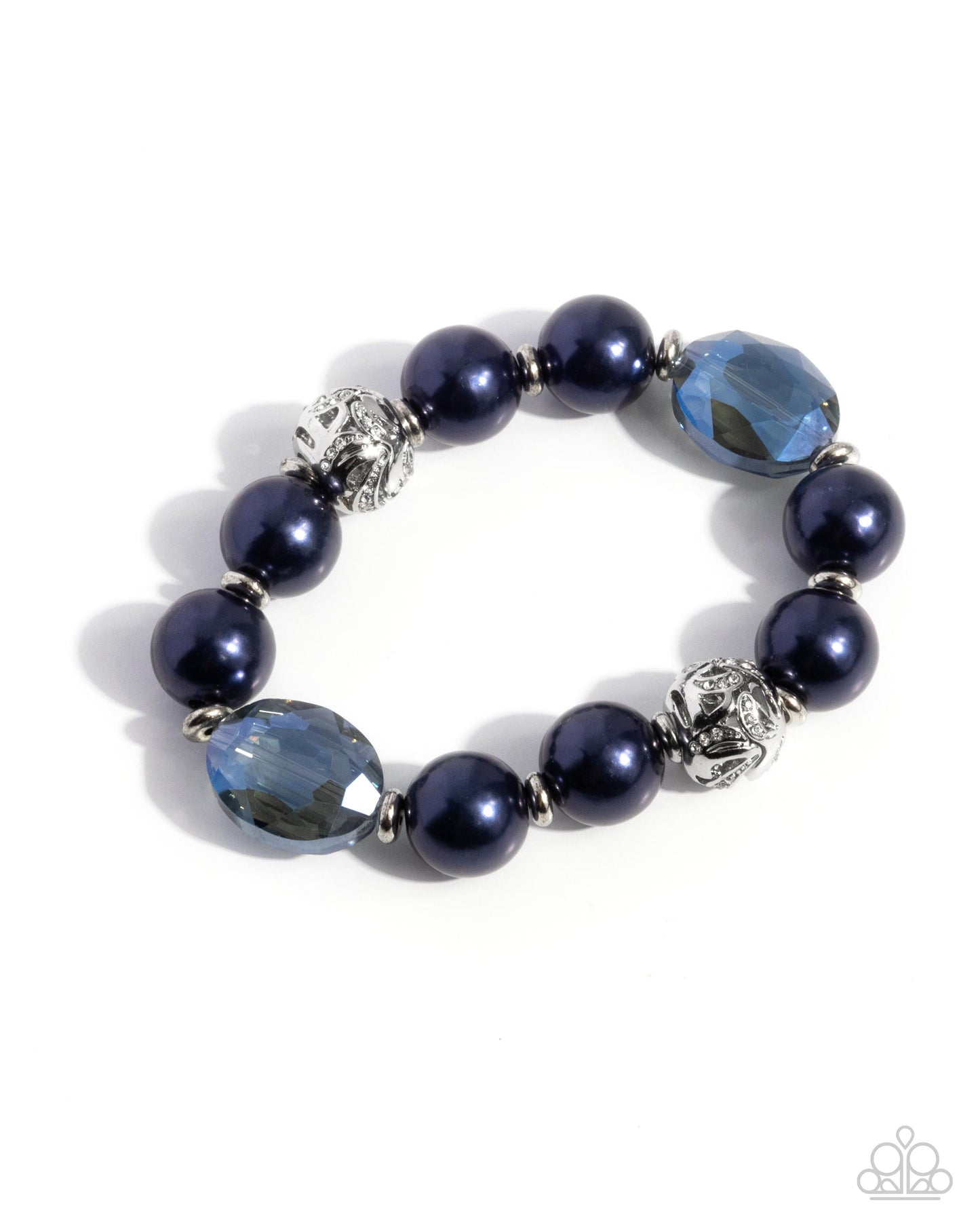 Ornamental Outfit - Blue Montana Pearl & Blue UV Crystal-Like Bead Stretch Bracelet Paparazzi B2168