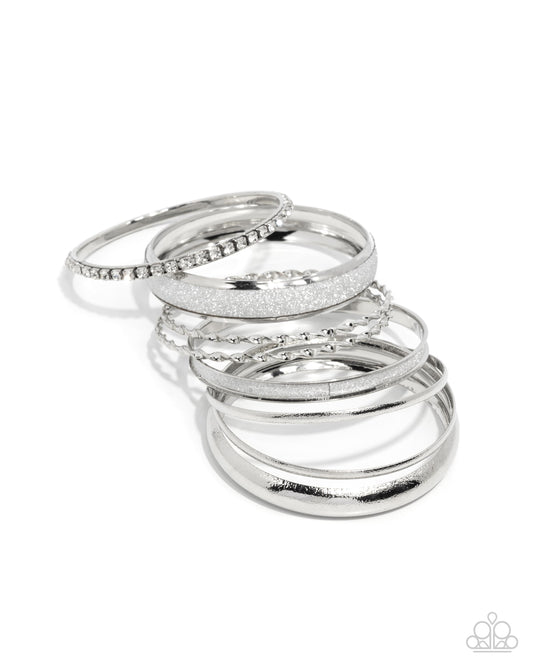 Smoldering Stack - Silver Bangle Bracelet Set of 8 Paparazzi B2134