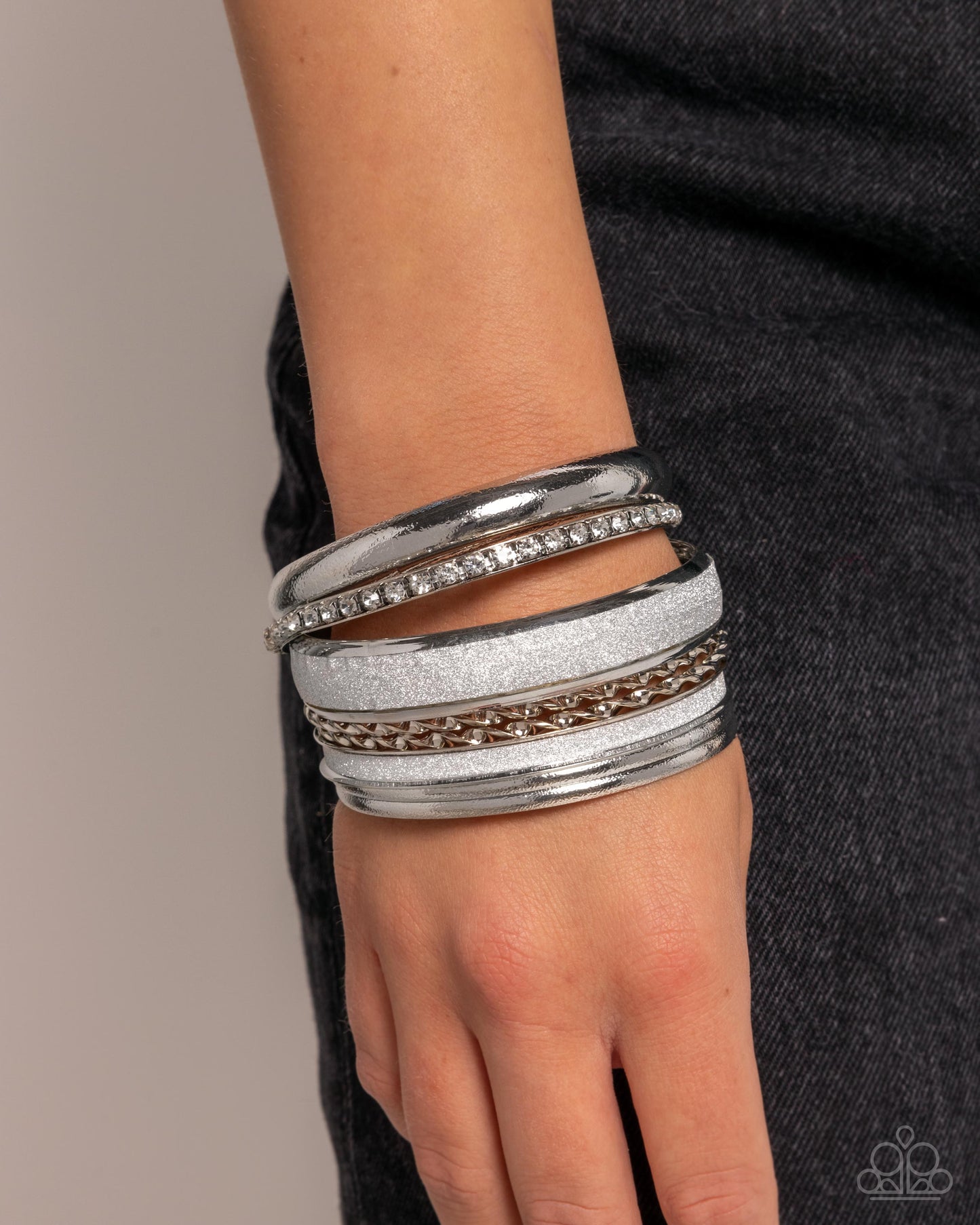 Smoldering Stack - Silver Bangle Bracelet Set of 8 Paparazzi B2134