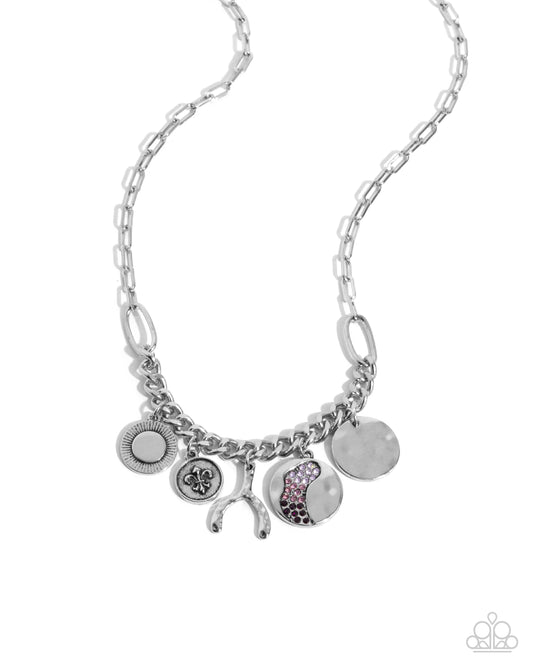 Chic Century - Purple Ombre' Rhinestone & Silver Charm Necklace Paparazzi N3365