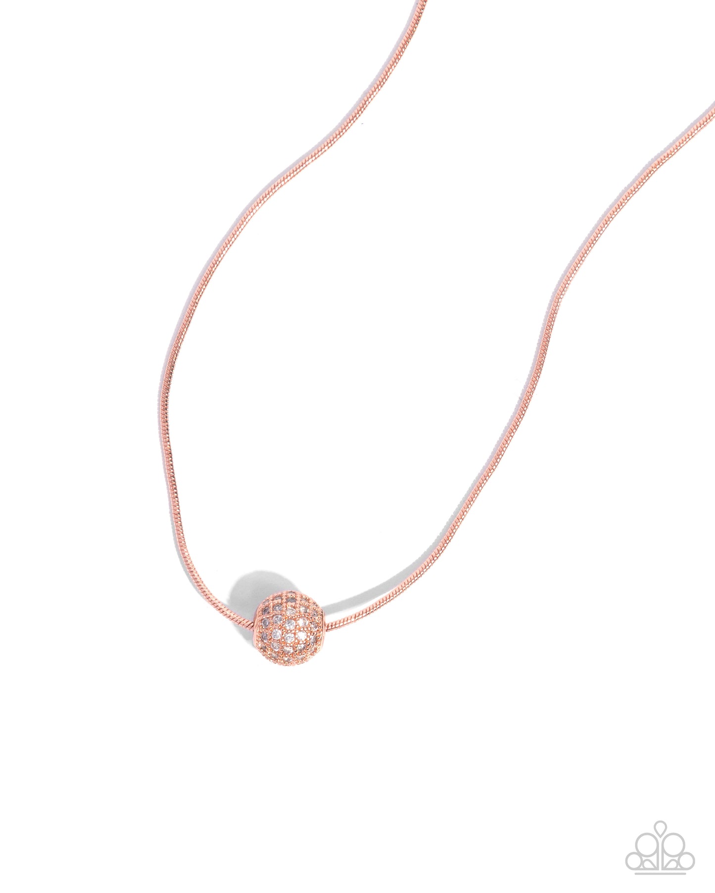 Fearless Flair - Copper - Shiny Copper Ornament, Snake Chain & White Rhinestone Necklace Paparazzi N2606