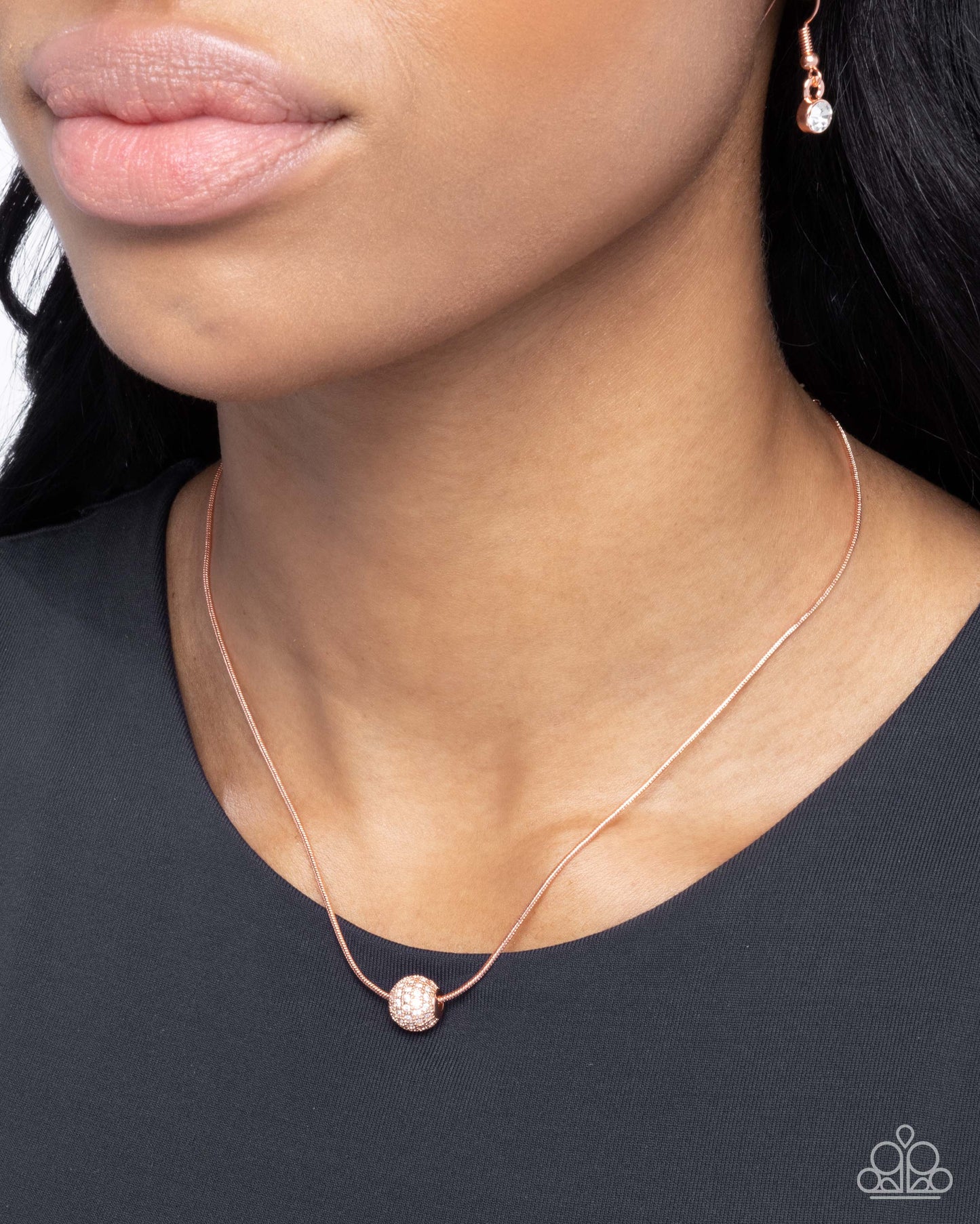 Fearless Flair - Copper - Shiny Copper Ornament, Snake Chain & White Rhinestone Necklace Paparazzi N2606