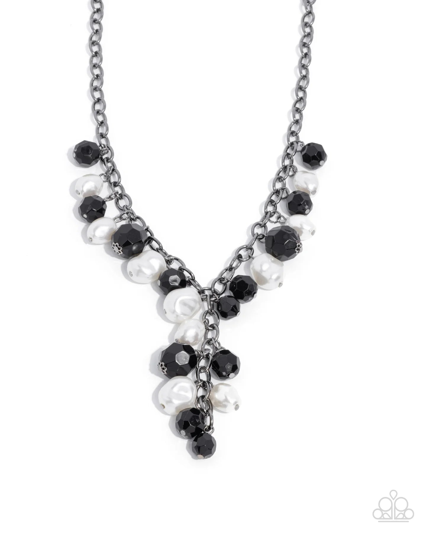 Beehive Barrage - Black Bead & White Pearl Gunmetal Short Necklace - Paparazzi N2860
