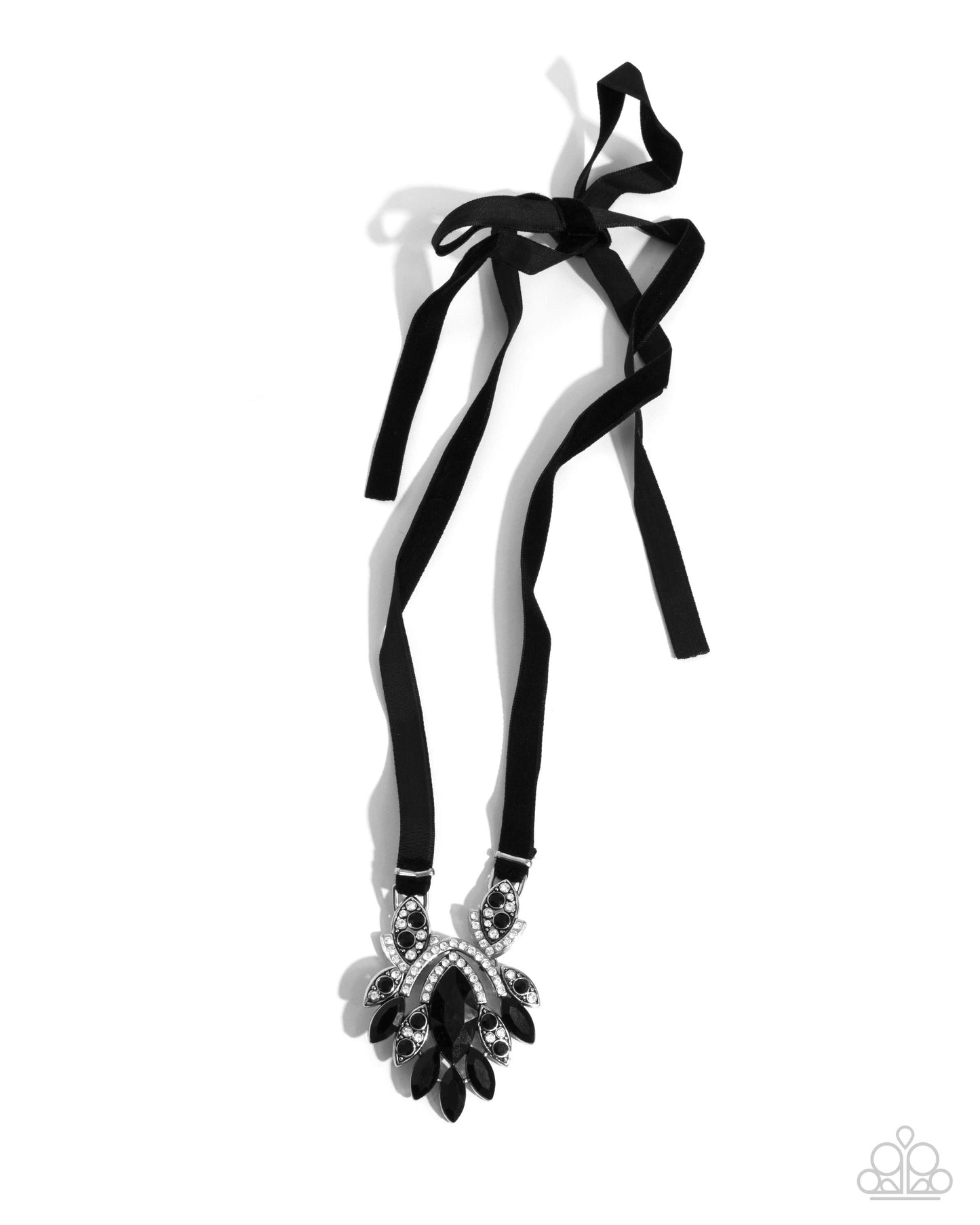 Ravishing Ribbon - Black & Silver Pendant Necklace Paparazzi N2641