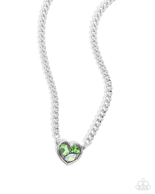 Tasteful Triad - Green & Iridescent Green Heart Gem Necklace Paparazzi N2848
