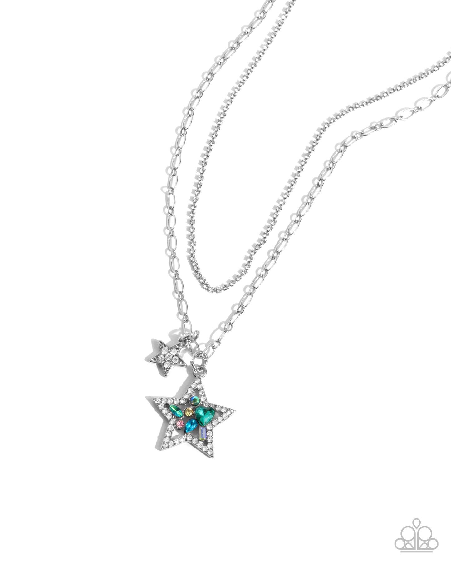 Stackable Stars - Green, White, Iridescent Rhinestone Star Necklace Paparazzi