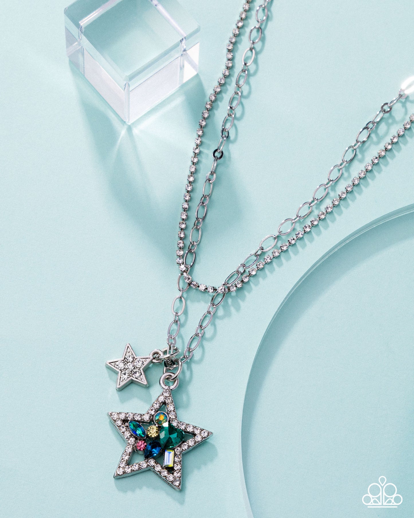 Stackable Stars - Green, White, Iridescent Rhinestone Star Necklace Paparazzi