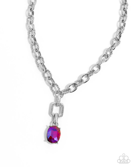 Refulgent Recognition - Pink Iridescent Gem Silver Chain Necklace Paparazzi N2793