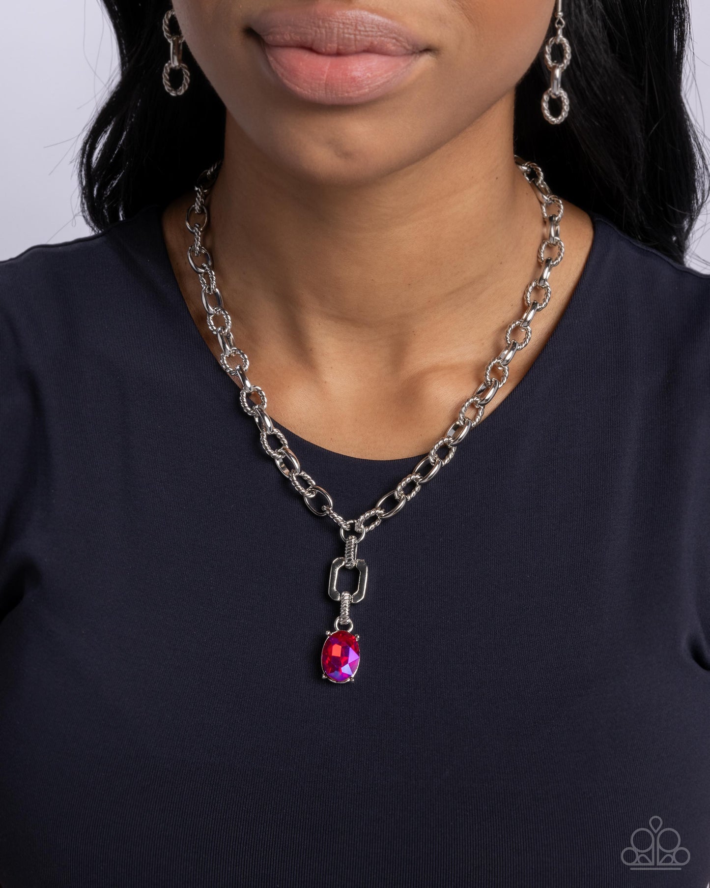 Refulgent Recognition - Pink Iridescent Gem Silver Chain Necklace Paparazzi N2793