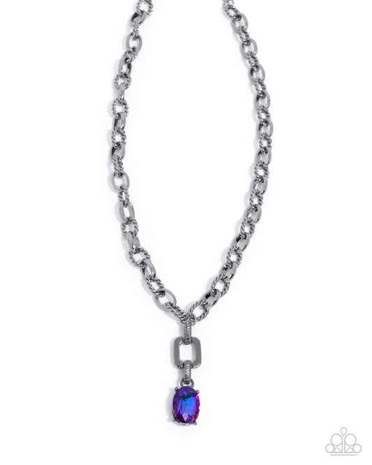Refulgent Recognition - Purple Iridescent Gem Gunmetal Necklace Paparazzi N0648