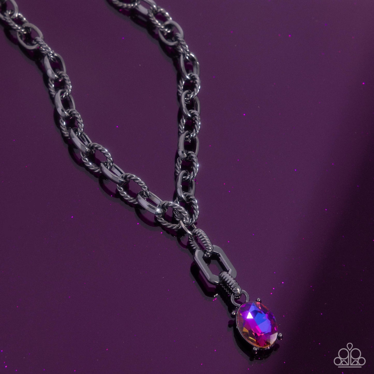 Refulgent Recognition - Purple Iridescent Gem Gunmetal Necklace Paparazzi N0648