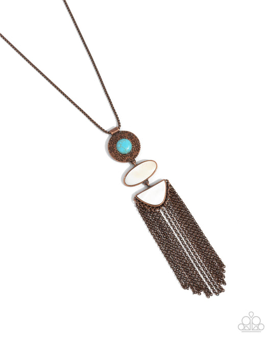 Textured Tourist - Copper Box Chain, Turquoise & White Stone Santa Fe Style Fringe Necklace Paparazzi N3119