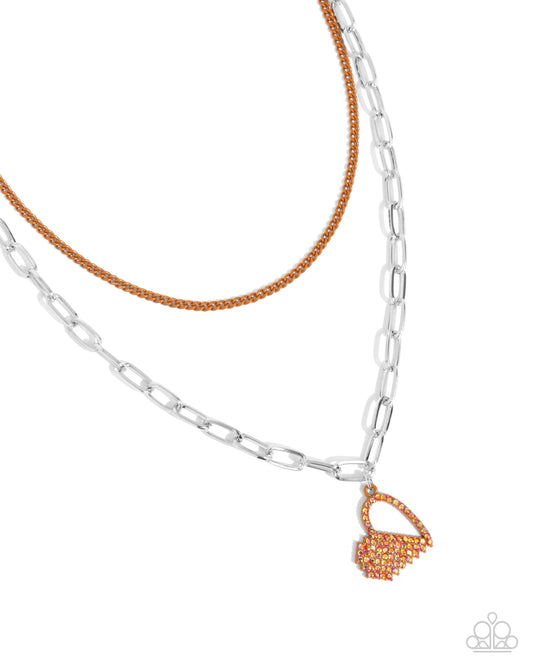 Love Comes and Goes... - Orange Vibrant Chain & Orange Iridescent Heart Rhinestone Necklace Paparazzi N3304