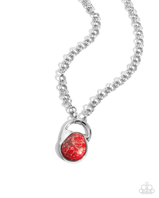 Change of Country - Red Stone Silver Western Santa Fe Style Necklace Paparazzi N3256