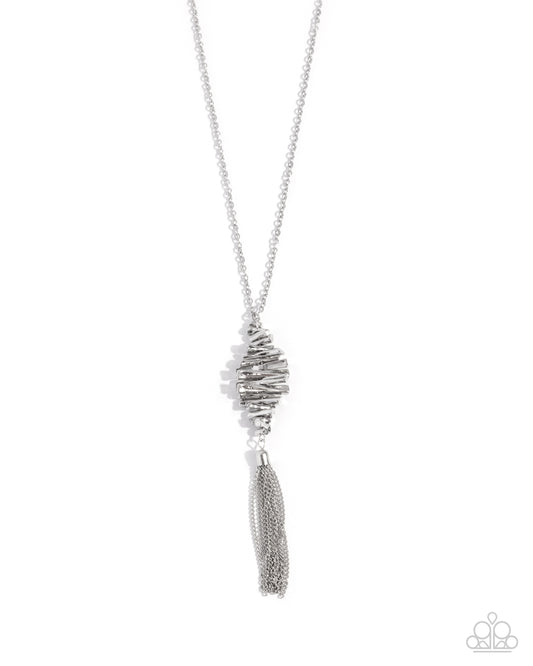Logging Off - Silver Hammered Edgy Tassel Necklace Paparazzi N3327