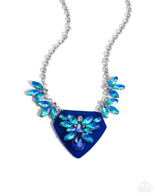 Scintillating Shield - Blue Navy Triangular & Blue Opalescent Rhinestone Pendant Necklace Paparazzi N3366