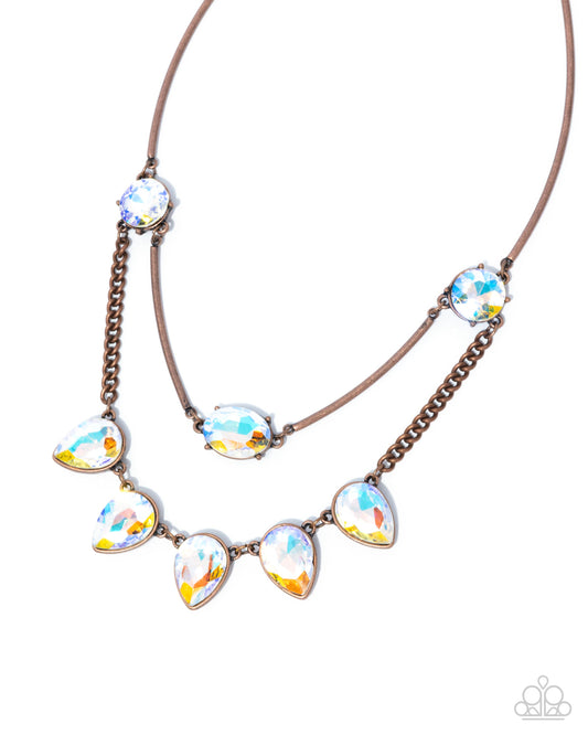 Confident Cascade - Copper Chain & UV Iridescent Shimmery Gem Necklace Paparazzi N2855