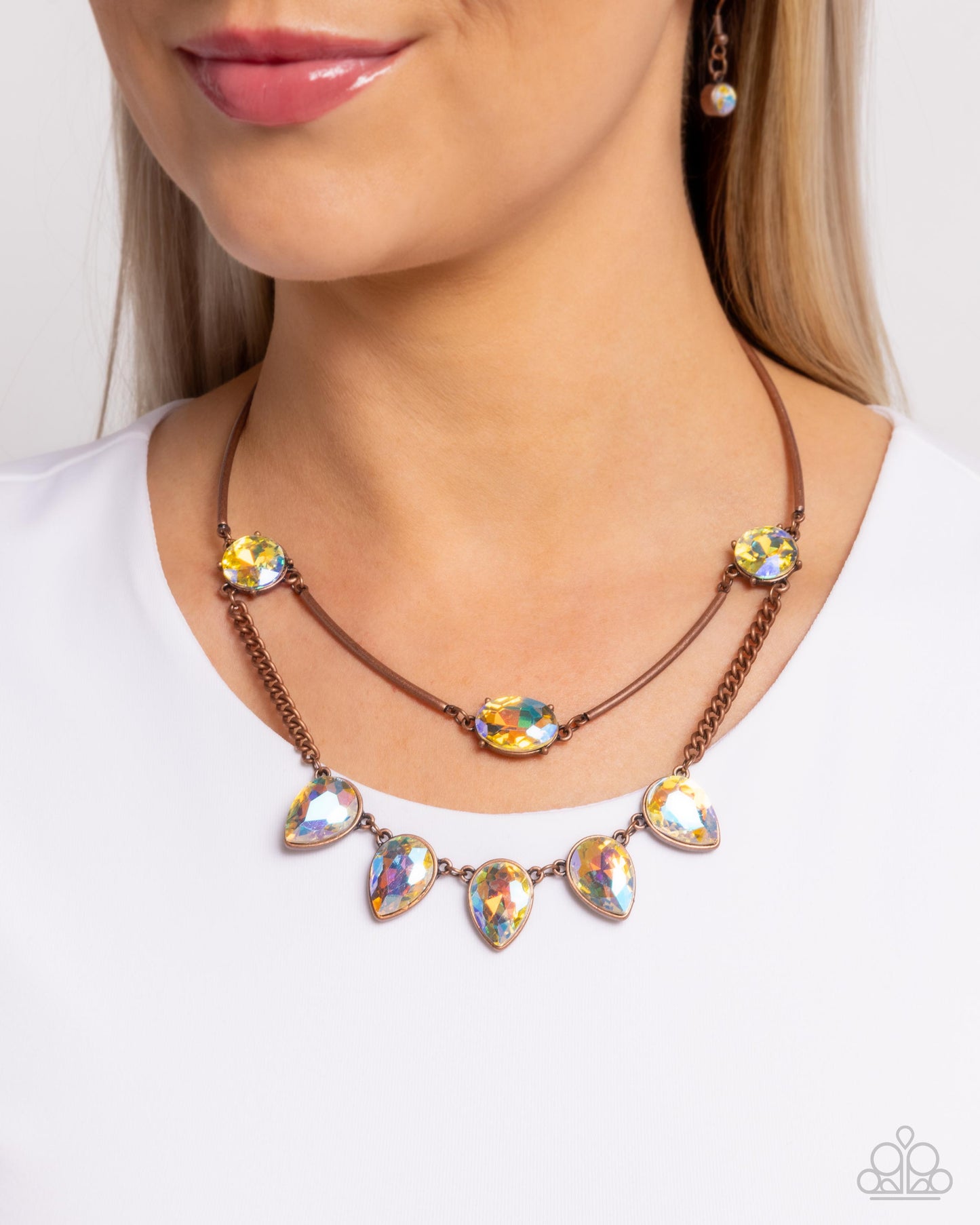 Confident Cascade - Copper Chain & UV Iridescent Shimmery Gem Necklace Paparazzi N2855