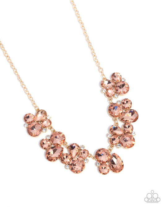 Fairytale Frost - Gold Frame, White & Peach Gem Necklace Paparazzi N2775