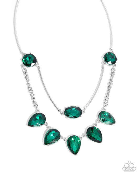 Confident Cascade - Green Emerald Teardrop Gem Necklace Paparazzi N2884