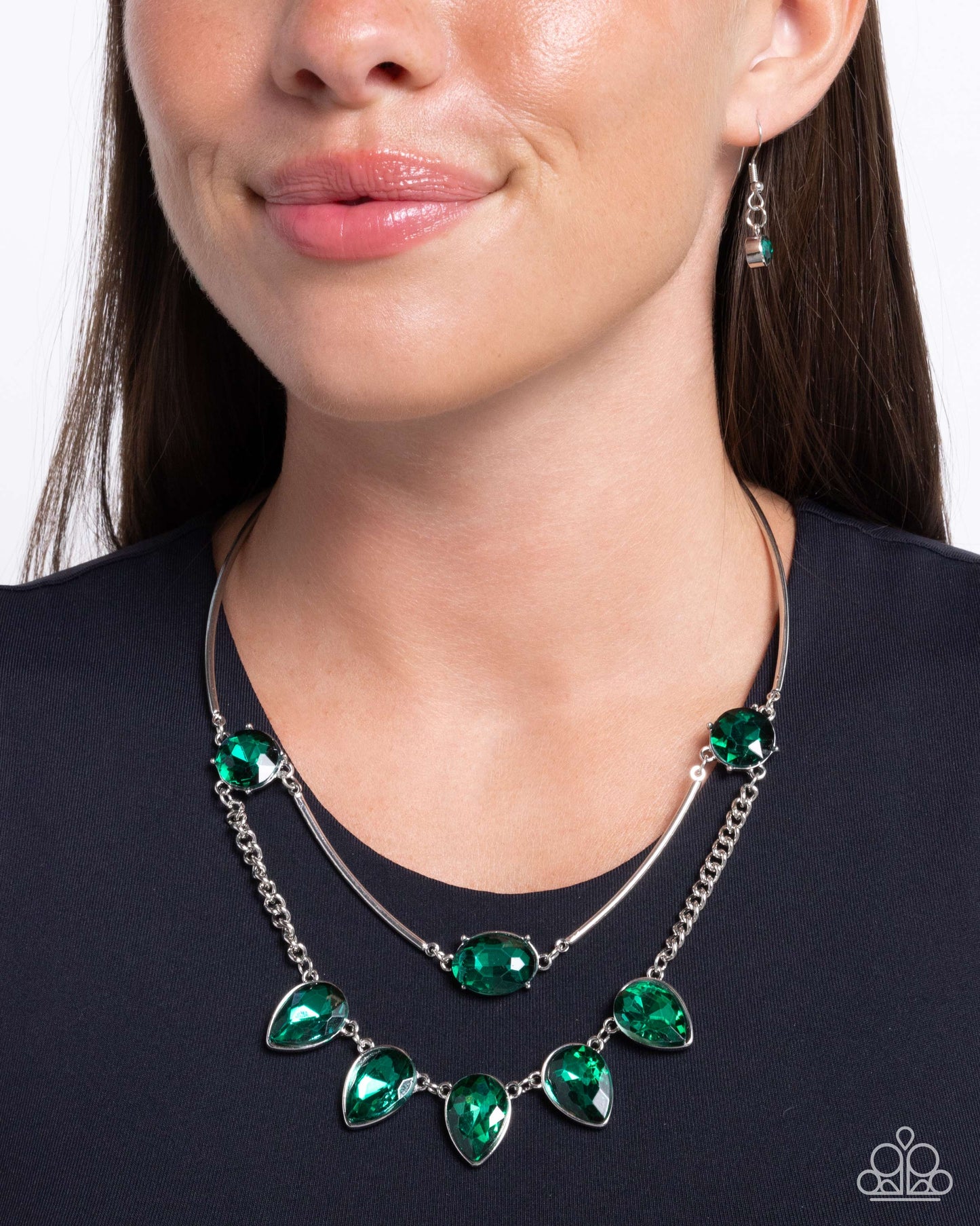 Confident Cascade - Green Emerald Teardrop Gem Necklace Paparazzi N2884