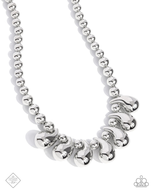 Raindrop Rebel - Silver Teardrop Necklace Fashion Fix October 2024 Magnificent Musing Paparazzi N2598