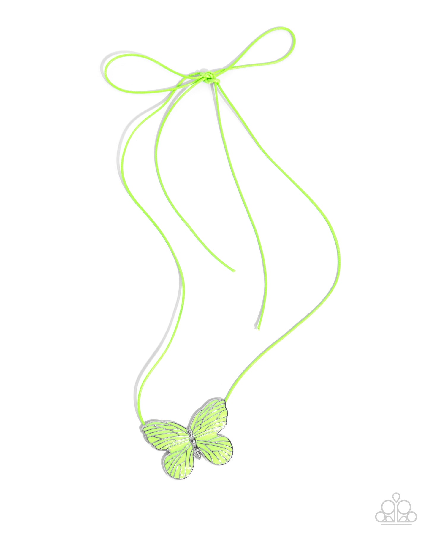 Fluttering Fervor - Green - Vibrant Green Painted Silver Butterfly Necklace Paparazzi N2815