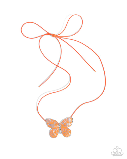 Fluttering Fervor - Orange Vibrant Butterfly Necklace Paparazzi N3222