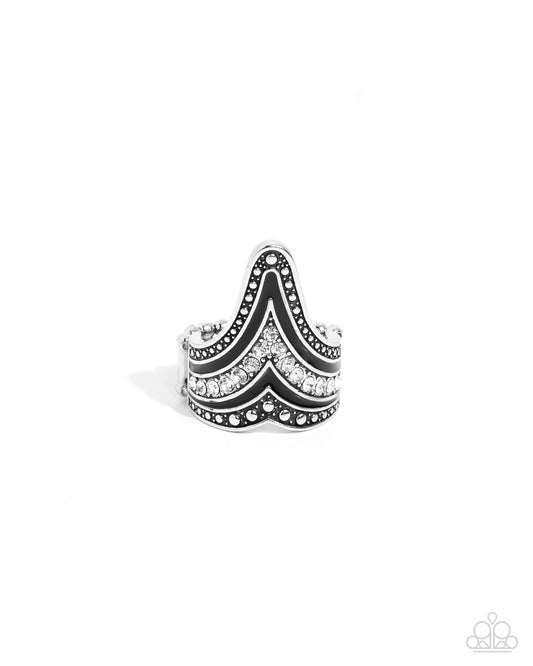 Piquant Promise - Black Painted, White Rhinestone Silver Stud Dotted Statement Ring Paparazzi R1005