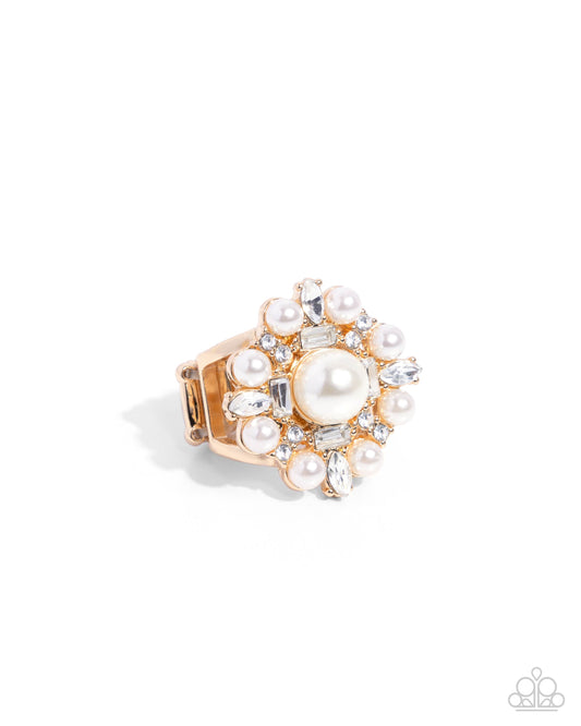 Pointed Park Avenue - Gold & White Gem Ring Paparazzi R0885