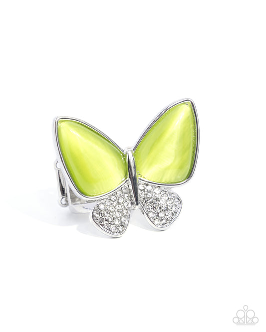 Fluttering Flex - Green Cat's Eye Stone Butterfly Ring Paparazzi R1022