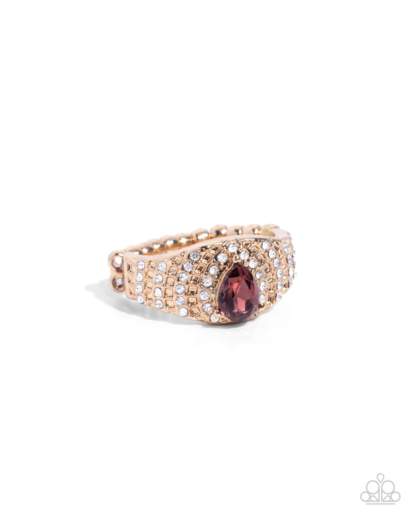 Dreaming of Decadence - Purple Teardrop Gem & Gold Rhinestone Embellished Ring Paparazzi R0820