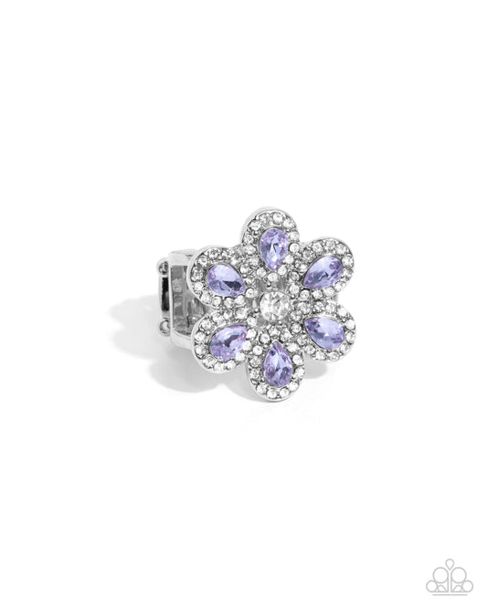 Petaled Promenade - Purple Flower Gem & White Rhinestone Ring Paparazzi R0847