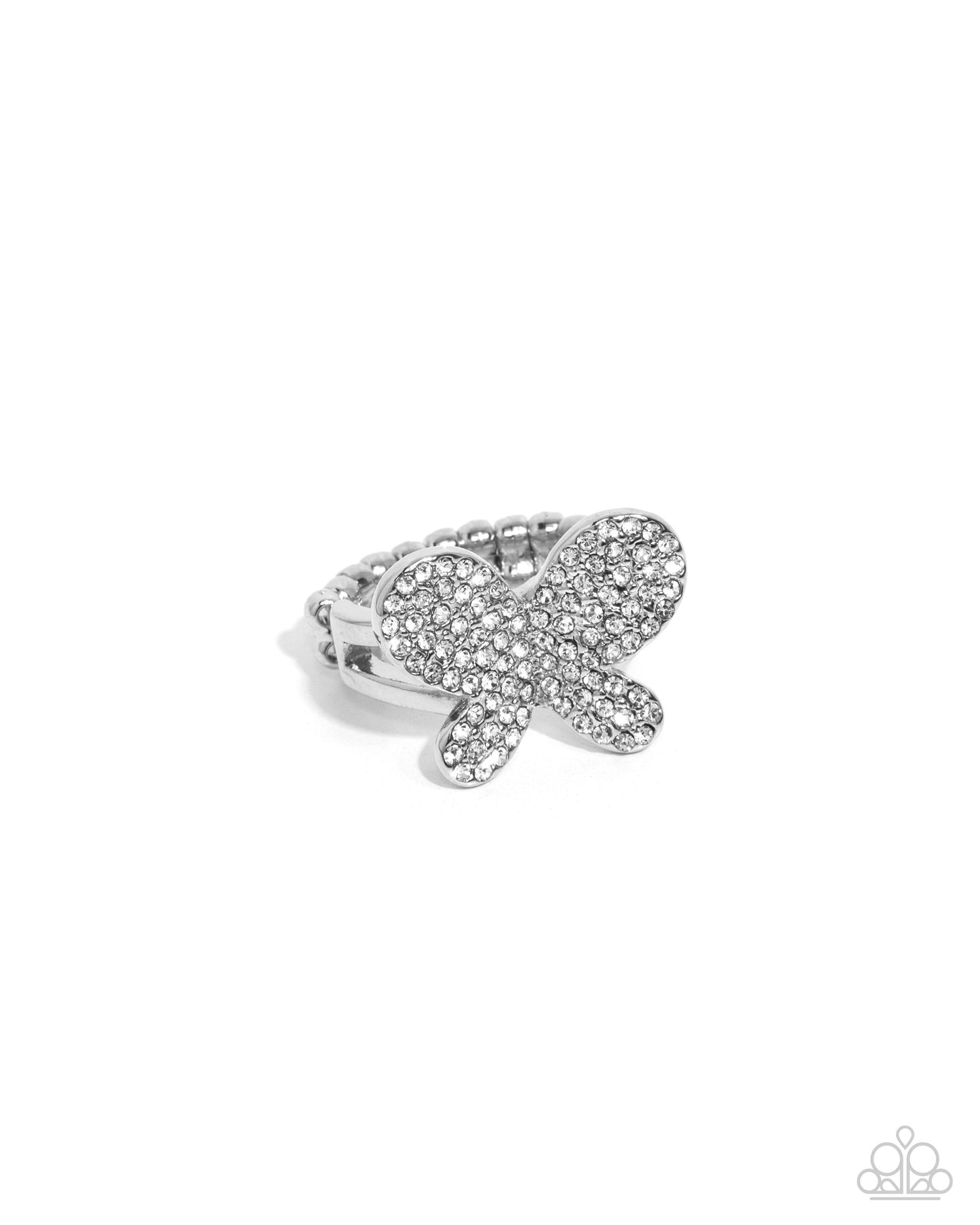 Aerial Anthem - White Rhinestone & Silver Butterfly Ring Paparazzi R0909