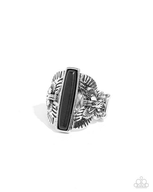 Tropical Theme - Black Stone Silver Santa Fe Style Ring Paparazzi R0873