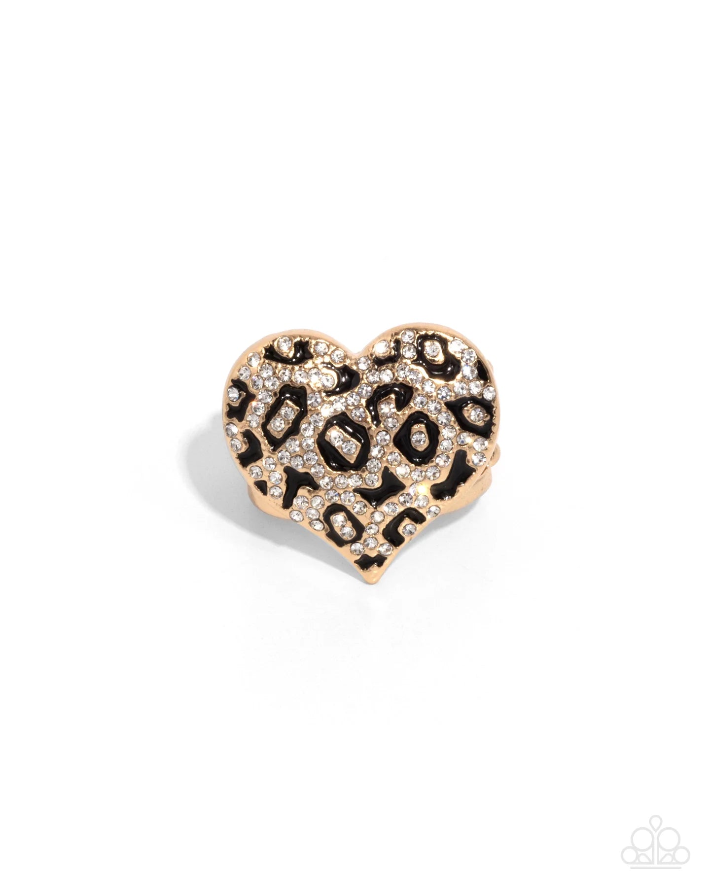 Cheetah Cameo Gold Heart Black Painted Cheetah Like Pattern Ring Paparazzi R0823