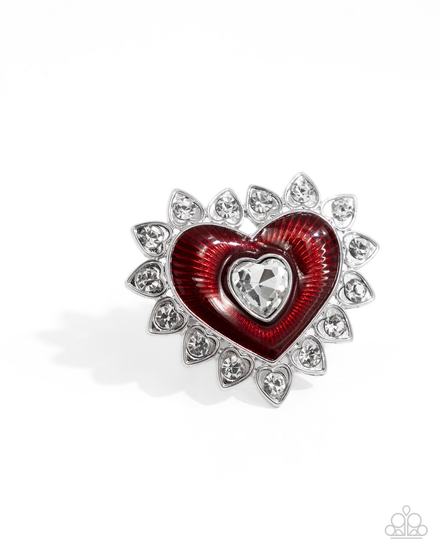 Devoted Declaration - Red Oversized Heart & White Gem Statement Ring Paparazzi R0946
