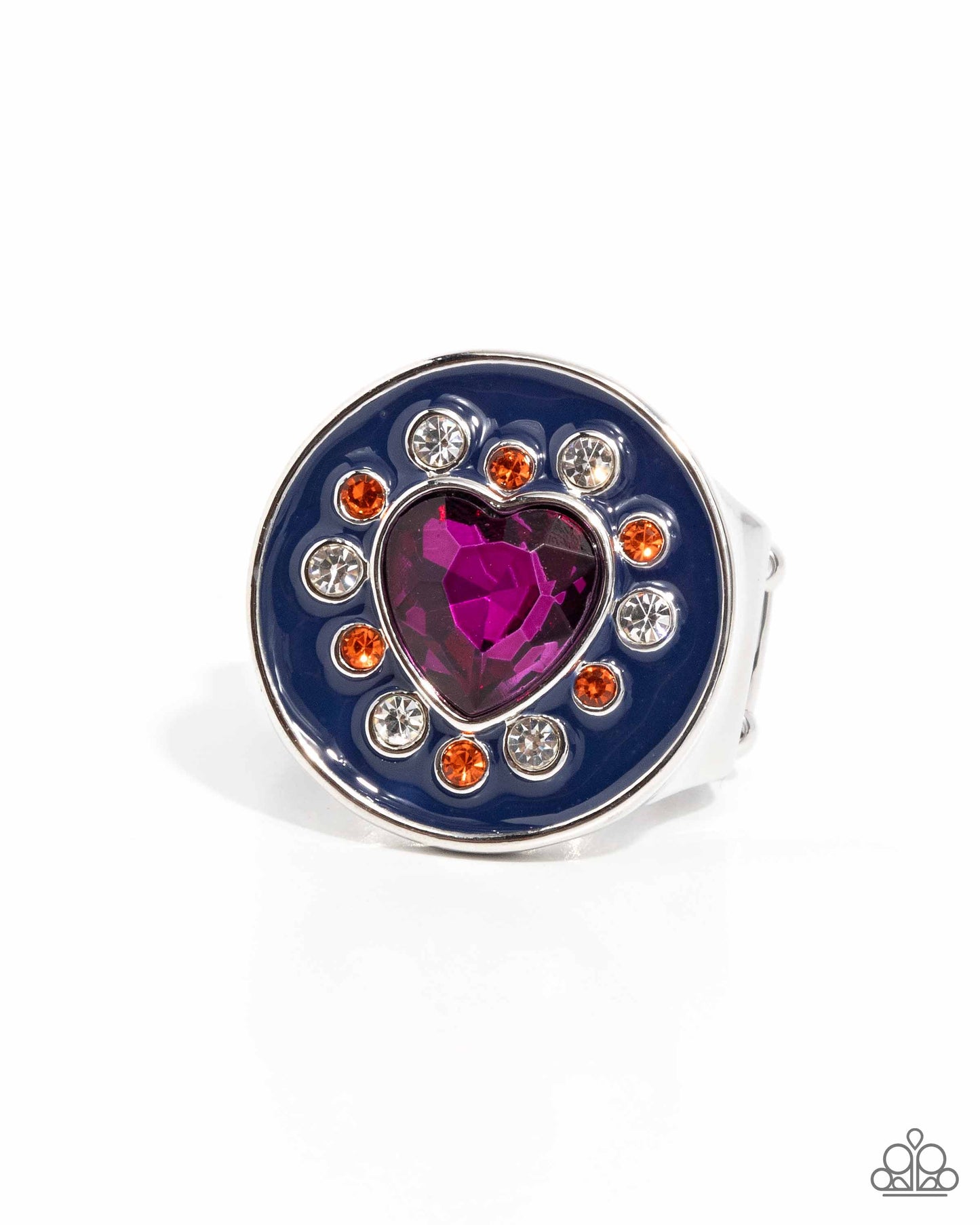 Parlor Painting - Blue Navy Painted Fuchsia Heart Gem Ring Paparazzi R1001