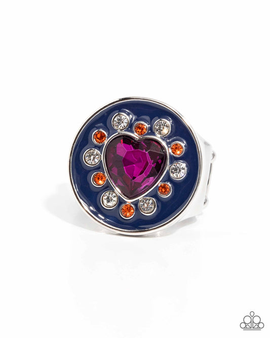 Parlor Painting - Blue Navy Painted Fuchsia Heart Gem Ring Paparazzi R1001