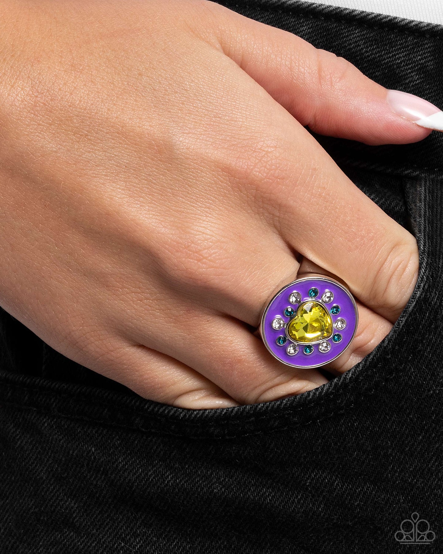 Parlor Painting - Purple Painted Yellow Heart Gem Ring Paparazzi R0917