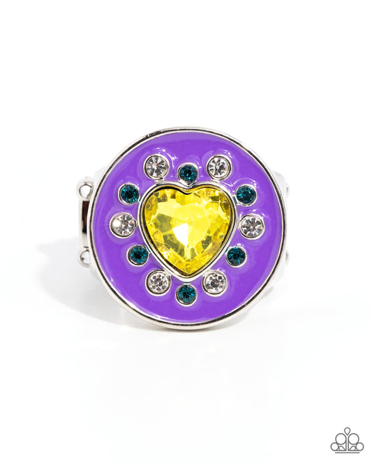 Parlor Painting - Purple Painted Yellow Heart Gem Ring Paparazzi R0917