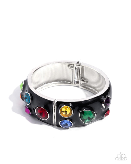 Planned Polka Dots - Multi Colored Gem Black Painted Hinge Bracelet Life Of The Party November 2024 Paparazzi B1963